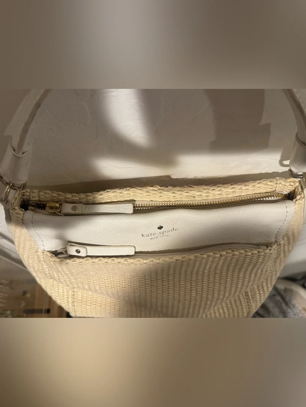 Kate Spade Cream Cobble Hill Straw and White Leather Handbag - Great condition!